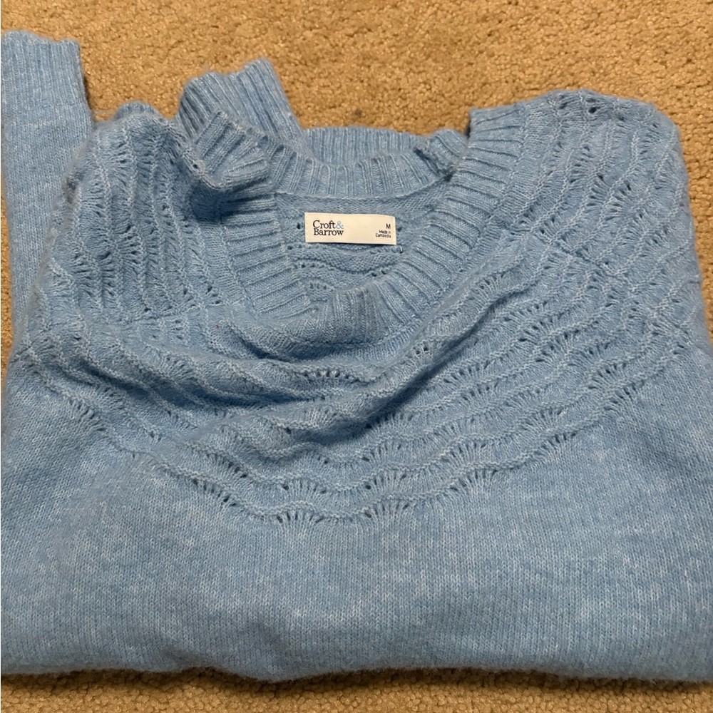 croft & barrow Light Blue Open-Knit Crewneck Sweater